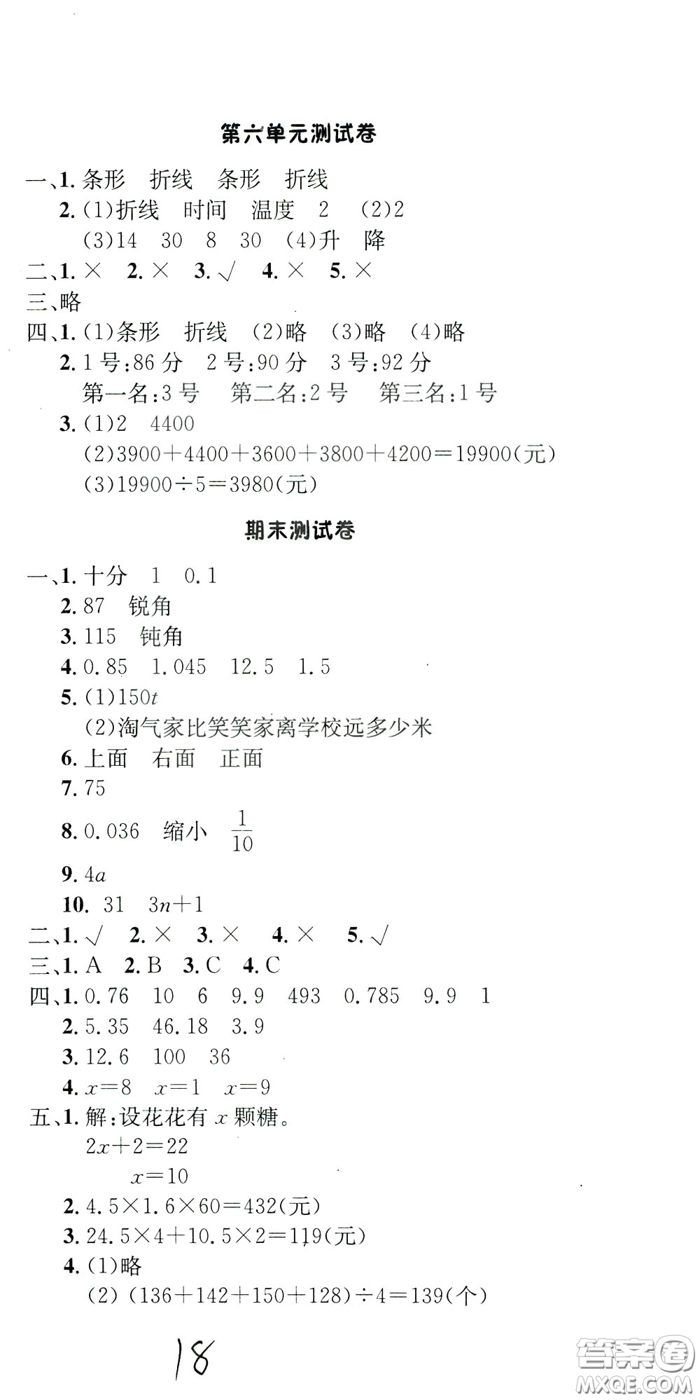鐘書金牌2020年非常1+1一課一練四年級(jí)下冊(cè)數(shù)學(xué)BS版北師大版參考答案