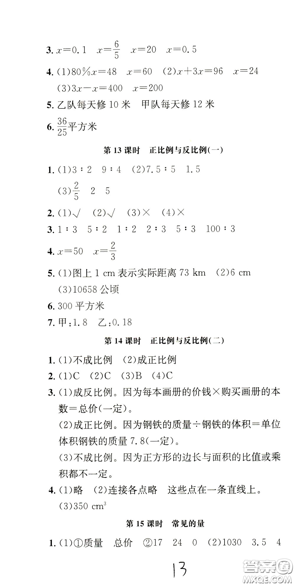 鐘書金牌2020年非常1+1一課一練六年級(jí)下冊(cè)數(shù)學(xué)BS版北師大版參考答案