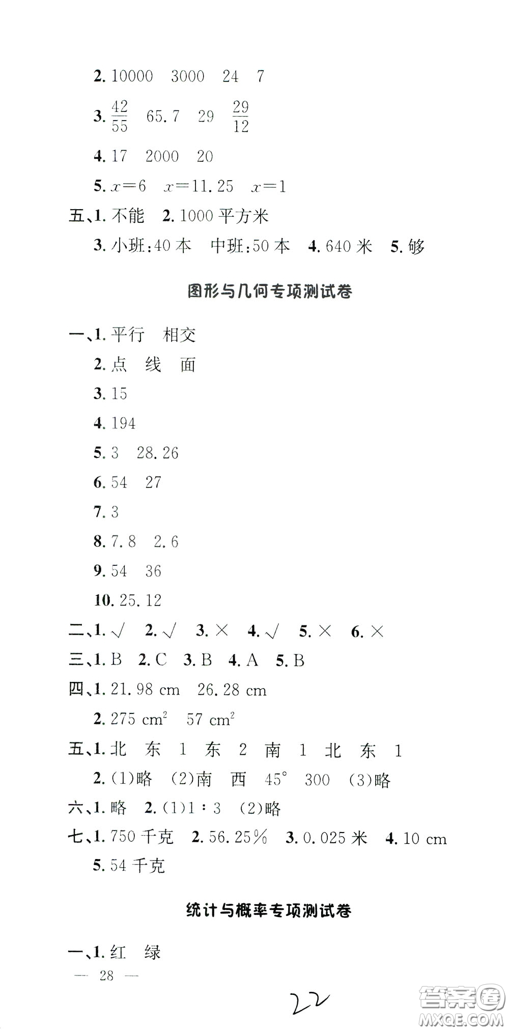 鐘書金牌2020年非常1+1一課一練六年級(jí)下冊(cè)數(shù)學(xué)BS版北師大版參考答案
