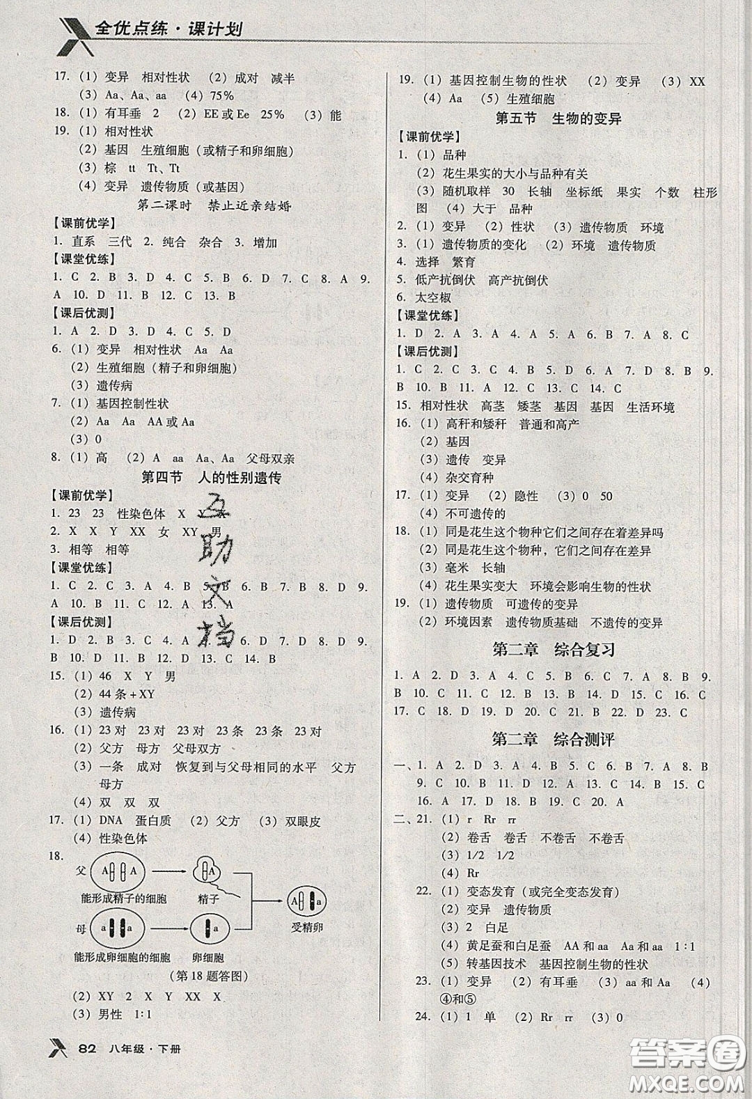 遼海出版社2020全優(yōu)點(diǎn)練課計(jì)劃八年級(jí)生物下冊(cè)人教版答案
