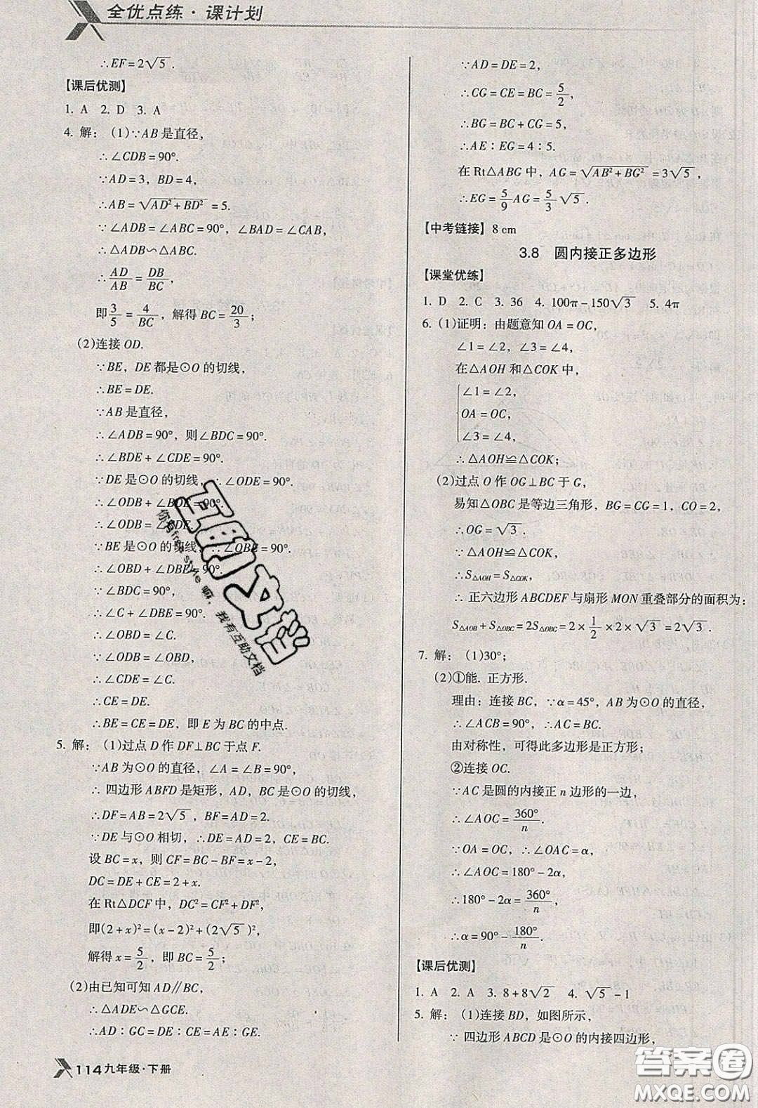 遼海出版社2020全優(yōu)點(diǎn)練課計(jì)劃九年級(jí)數(shù)學(xué)下冊(cè)北師大版答案