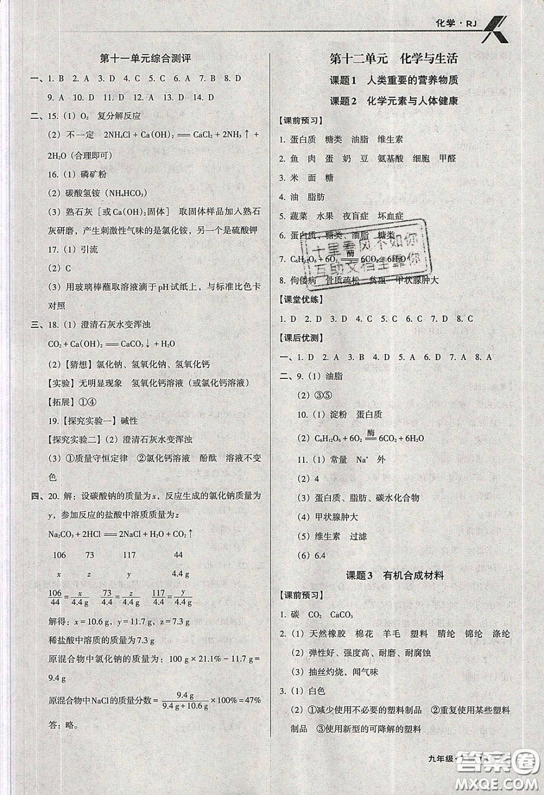 遼海出版社2020全優(yōu)點(diǎn)練課計(jì)劃九年級(jí)化學(xué)下冊(cè)人教版答案