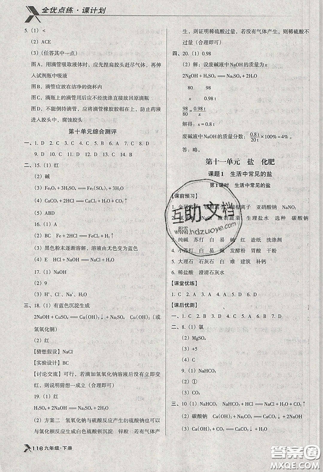 遼海出版社2020全優(yōu)點(diǎn)練課計(jì)劃九年級(jí)化學(xué)下冊(cè)人教版答案