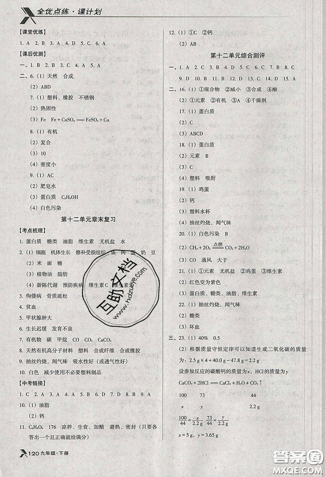 遼海出版社2020全優(yōu)點(diǎn)練課計(jì)劃九年級(jí)化學(xué)下冊(cè)人教版答案