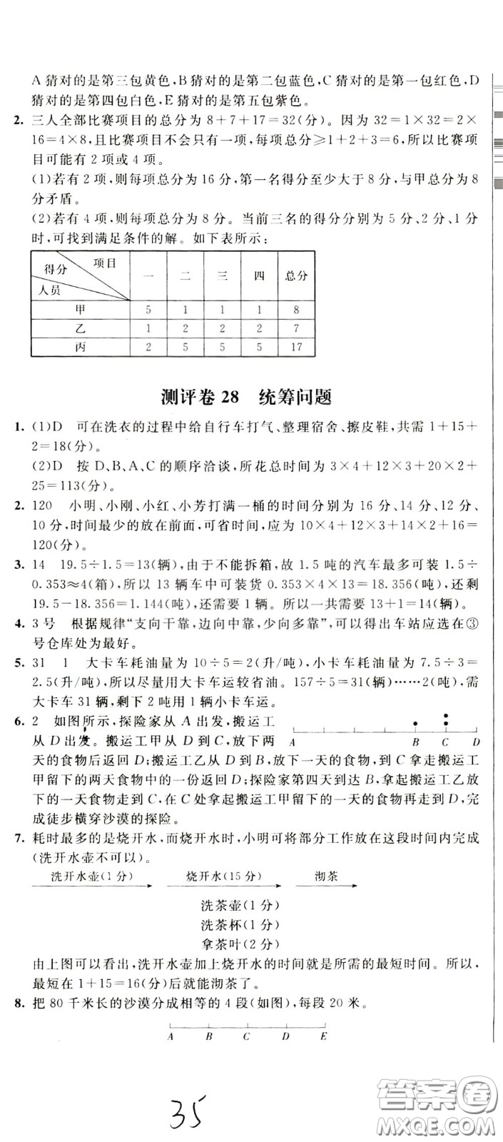 2020年小學奧數(shù)典型題舉一反三沖刺100分測評卷五年級參考答案