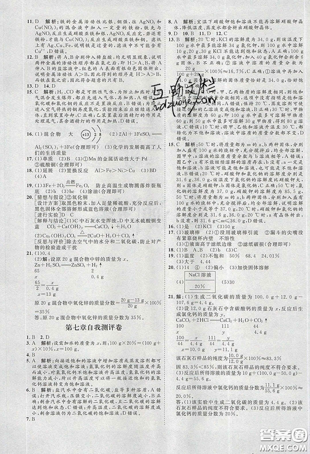 2020春優(yōu)加學案課時通九年級化學下冊Y版答案