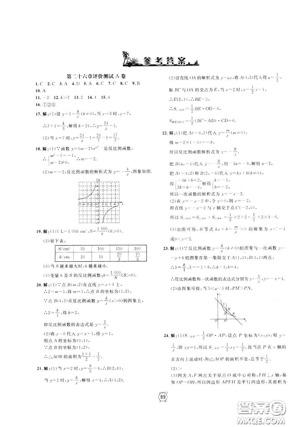 上海大學(xué)出版社2020年過關(guān)沖刺100分?jǐn)?shù)學(xué)九年級(jí)下冊(cè)R版人教版參考答案