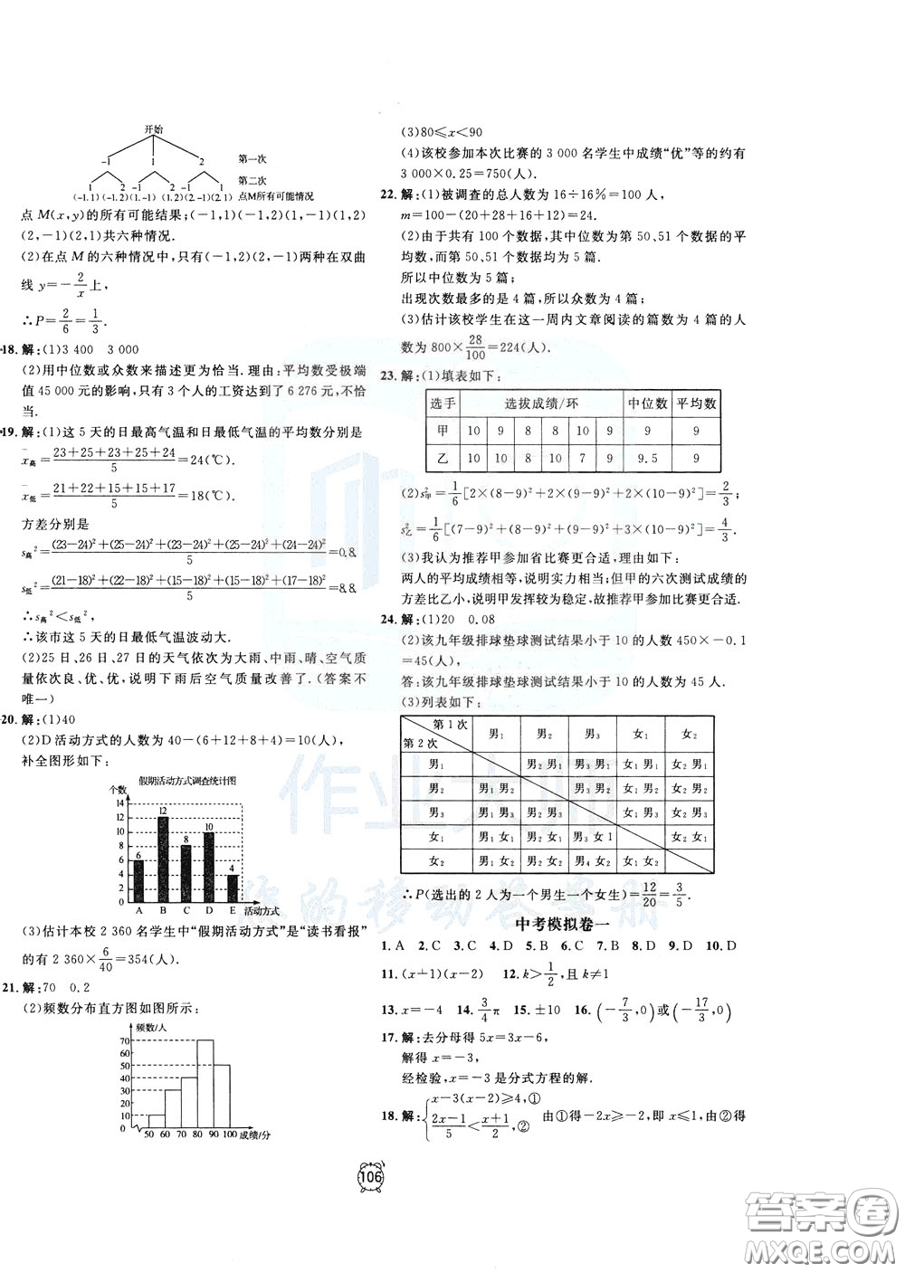 上海大學(xué)出版社2020年過關(guān)沖刺100分?jǐn)?shù)學(xué)九年級(jí)下冊(cè)R版人教版參考答案