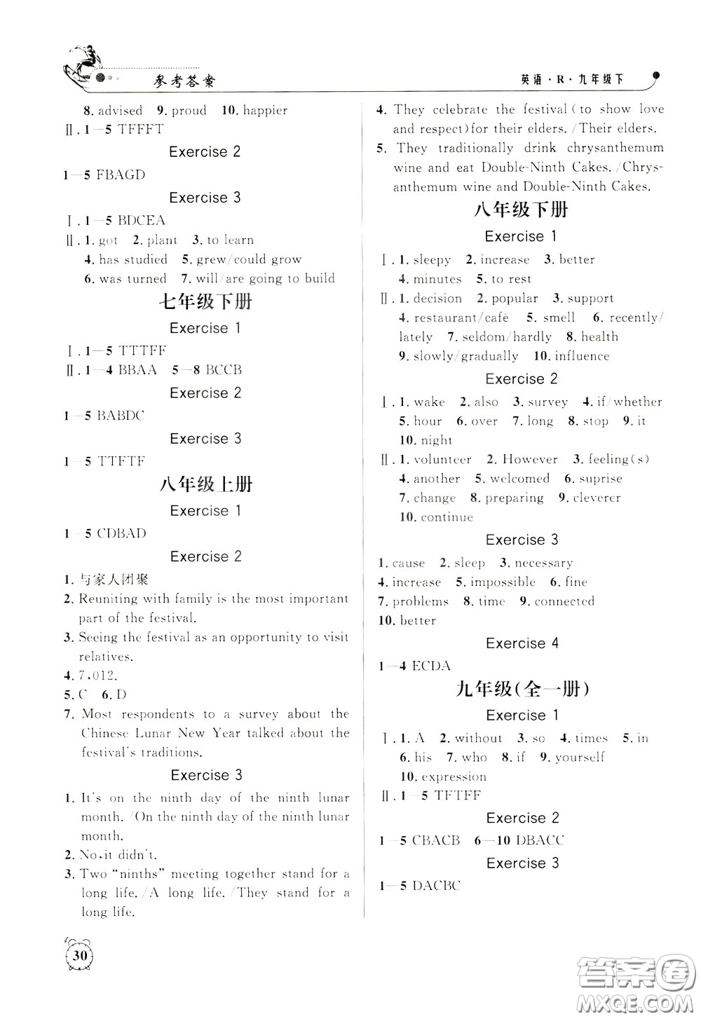 鐘書金牌2020年過關沖刺100分課時作業(yè)英語九年級下冊R版人教版參考答案