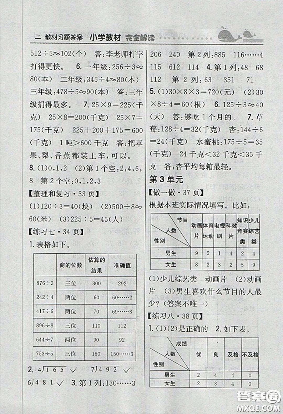 人民教育出版社2020春三年級數(shù)學下冊人教版教材習題答案