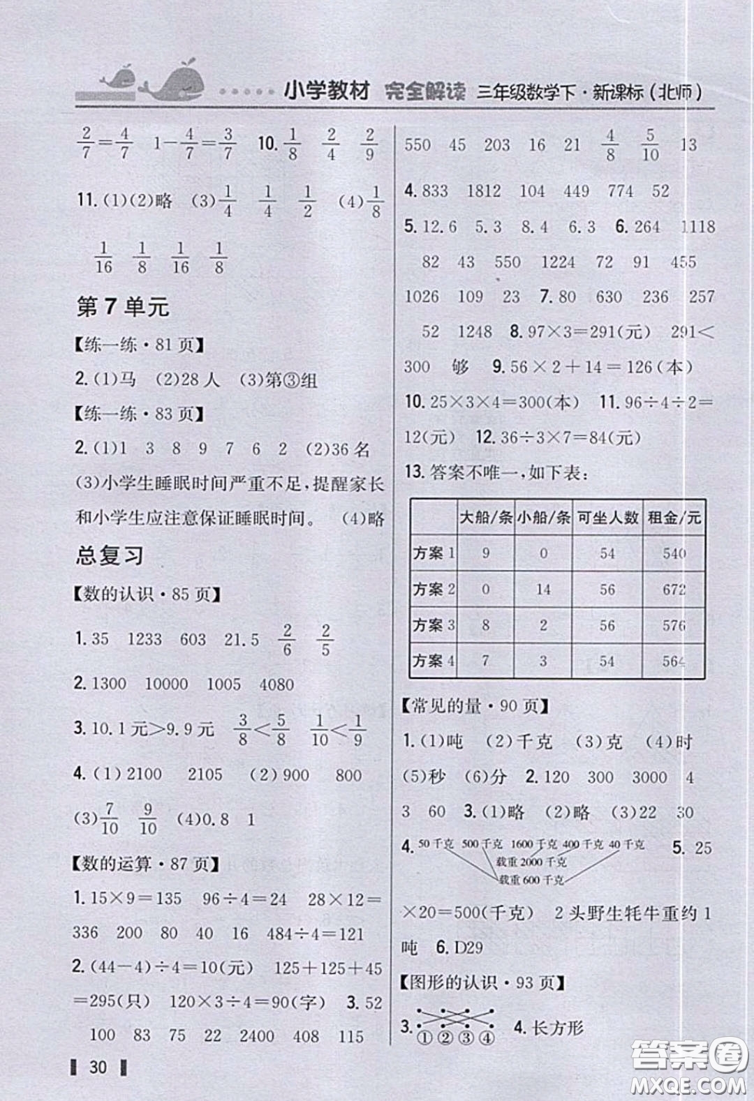 北京師范大學出版社2020三年級數學下冊北師大版教科書習題答案