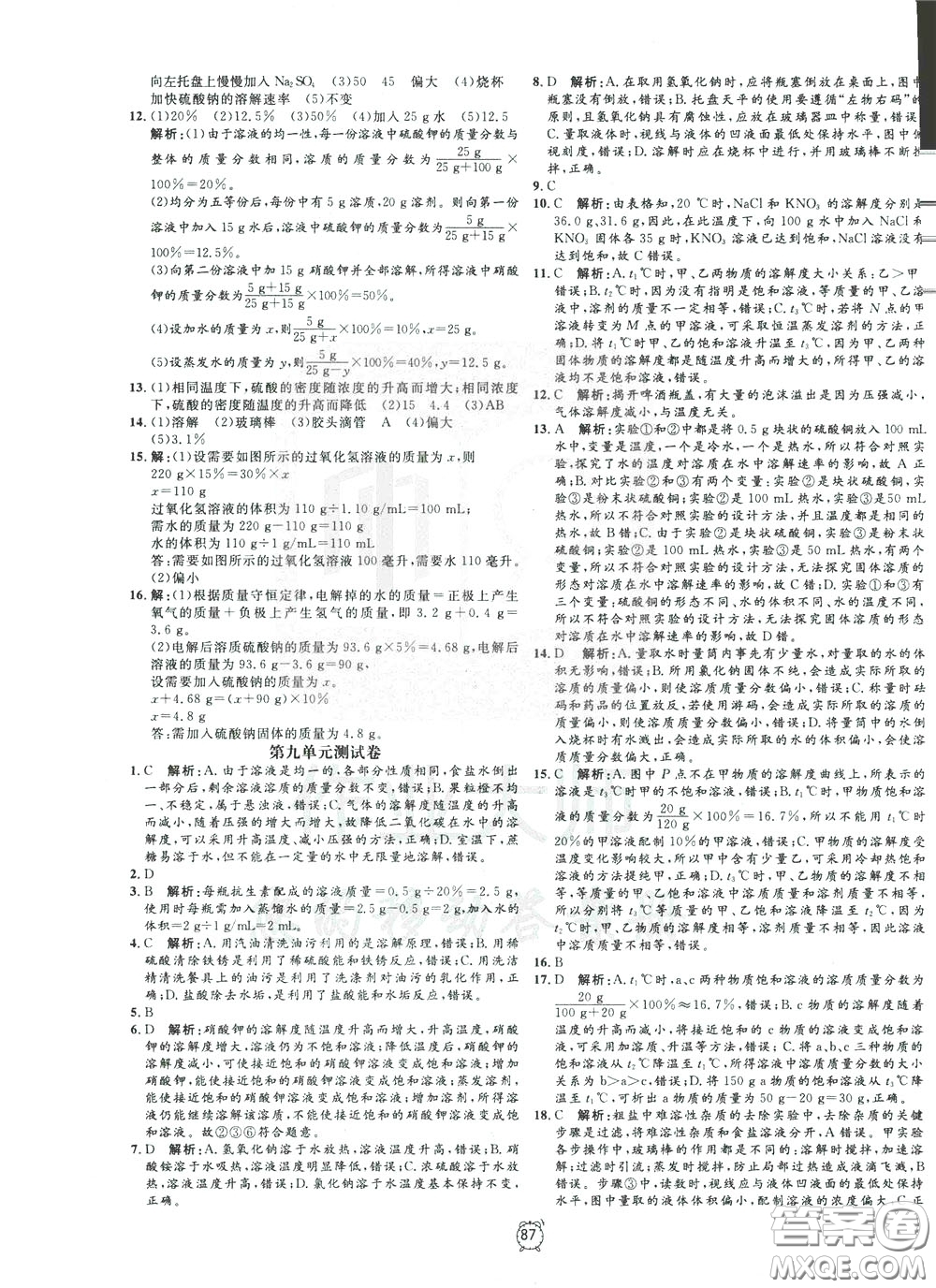 上海大學(xué)出版社2020年過關(guān)沖刺100分化學(xué)九年級(jí)下冊R版人教版參考答案