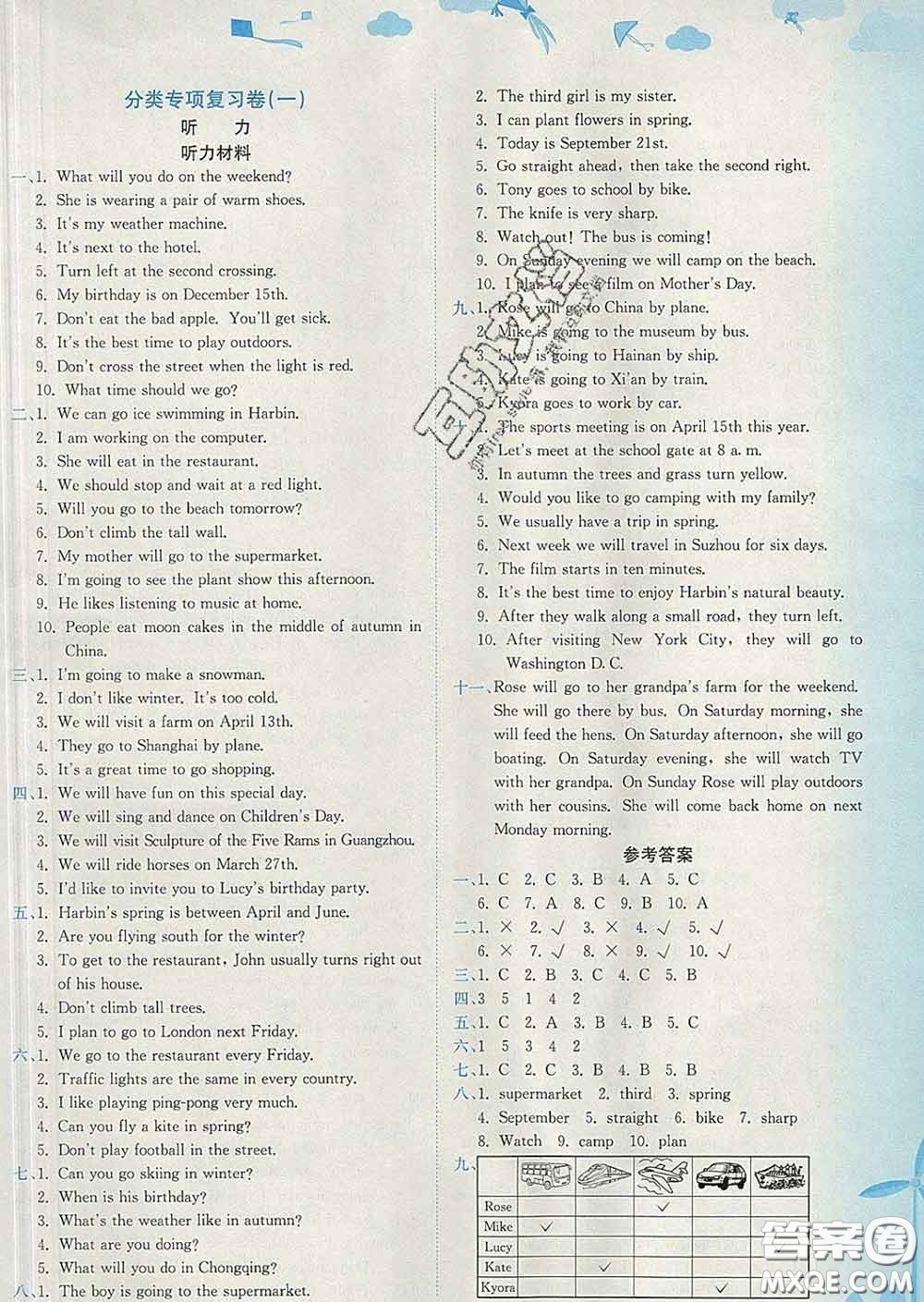 2020年黃岡小狀元達(dá)標(biāo)卷五年級(jí)英語下冊(cè)教科版廣東專版答案