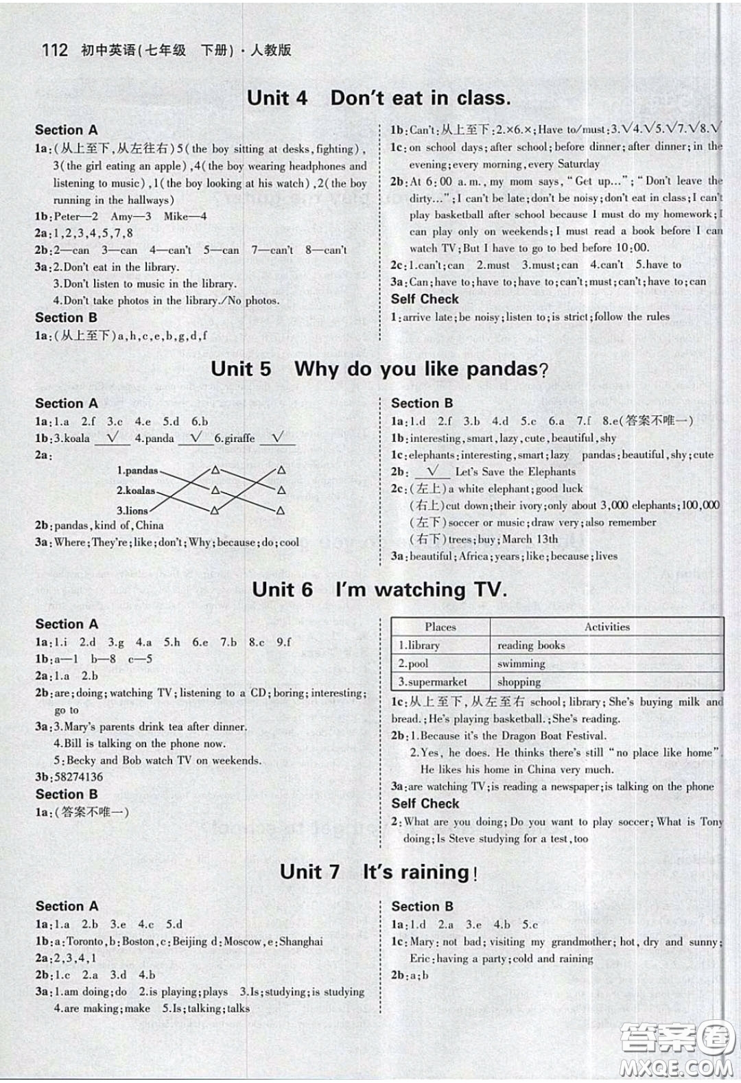 人民教育出版社2020義務(wù)教育教科書英語(yǔ)七年級(jí)下冊(cè)人教版教材習(xí)題答案