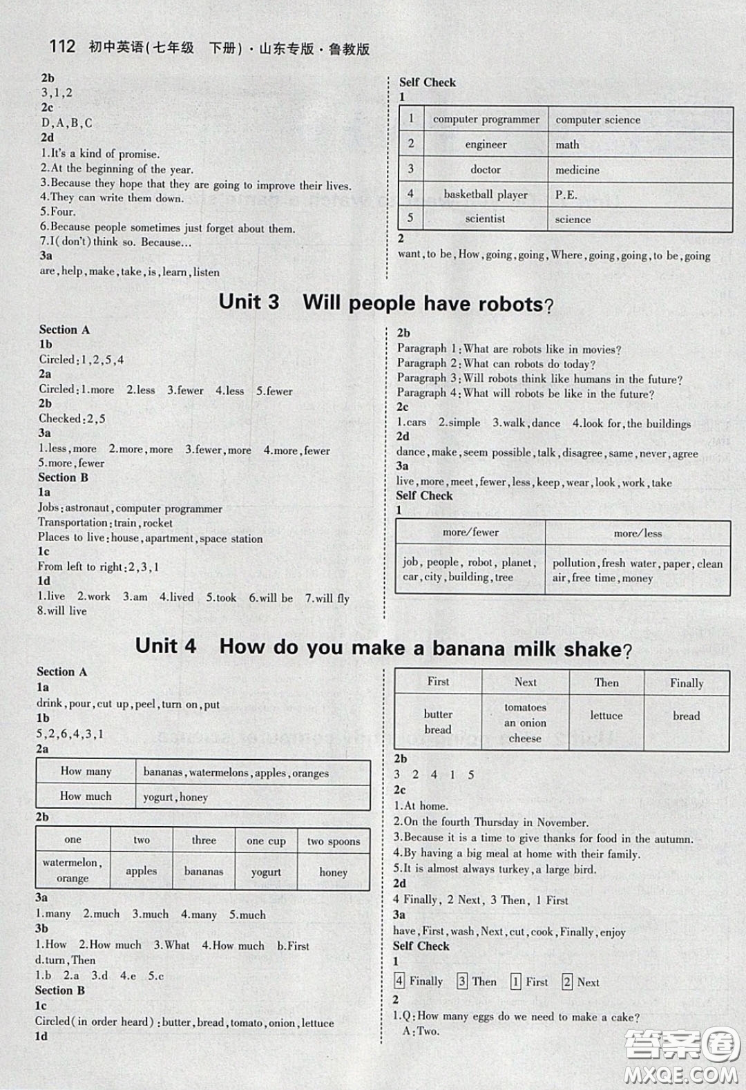 山東教育出版社2020五四學(xué)制義務(wù)教育教科書(shū)七年級(jí)英語(yǔ)下冊(cè)魯教版課后習(xí)題答案
