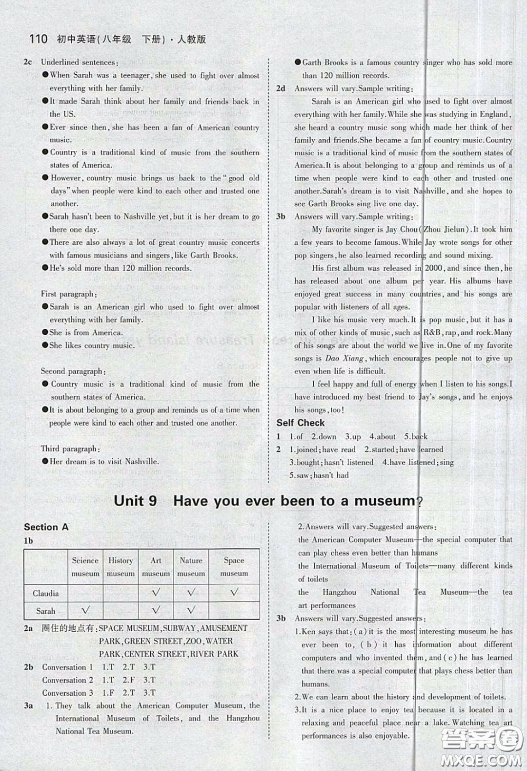人民教育出版社2020義務(wù)教育教科書英語八年級(jí)下冊(cè)人教版教材習(xí)題答案