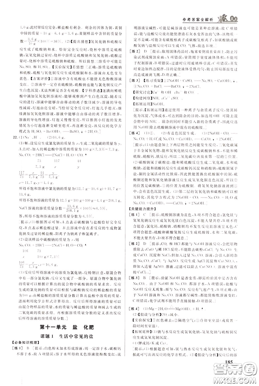 華中師范大學(xué)出版社2020年重難點(diǎn)手冊九年級化學(xué)下冊RJ人教版參考答案