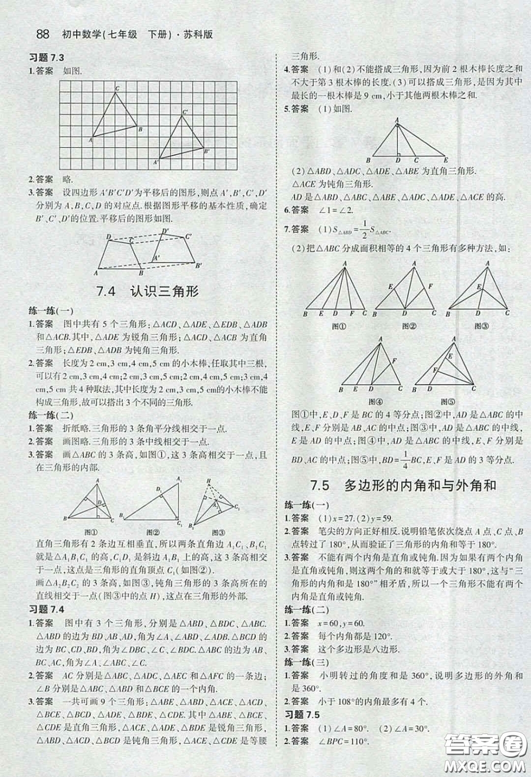2020七年級數(shù)學課本下冊蘇教版答案