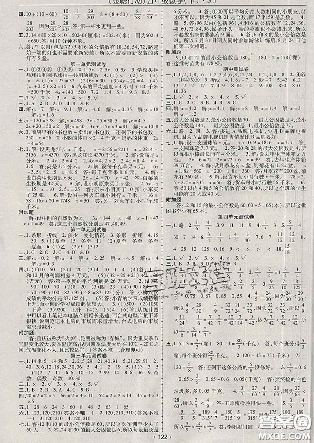 2020春金榜行動(dòng)高效課堂助教型教輔五年級數(shù)學(xué)下冊蘇教版答案