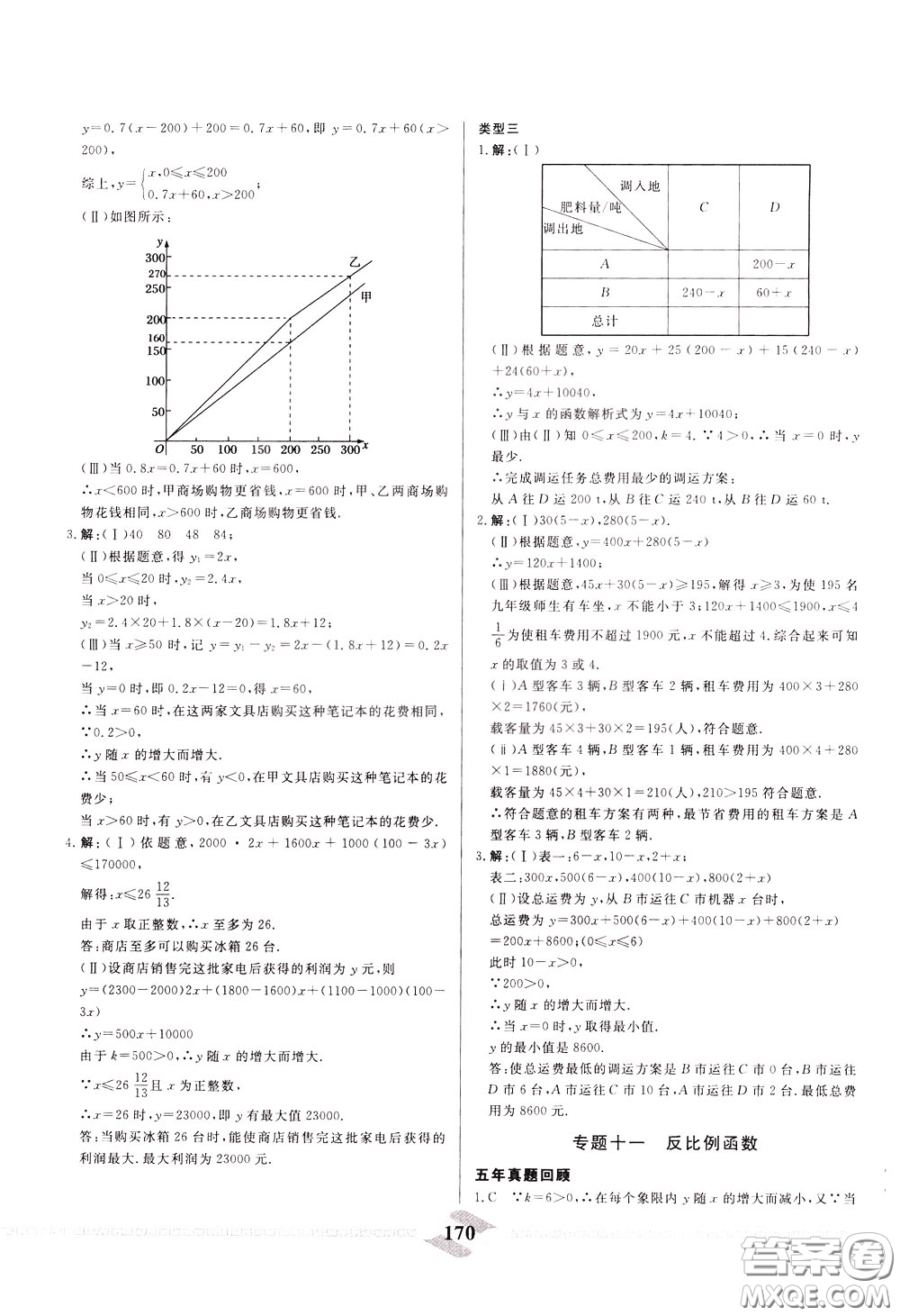 天津人民出版社2020年一飛沖天中考專項精品試題分類數(shù)學參考答案