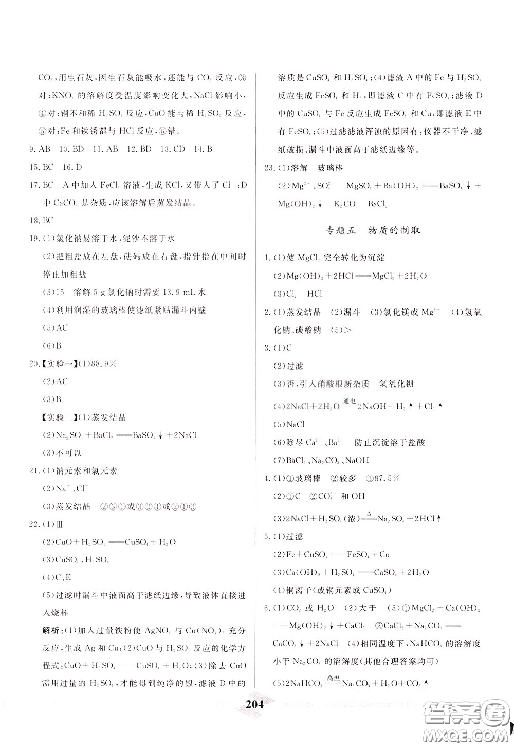 天津人民出版社2020年一飛沖天中考專(zhuān)項(xiàng)精品試題分類(lèi)化學(xué)參考答案