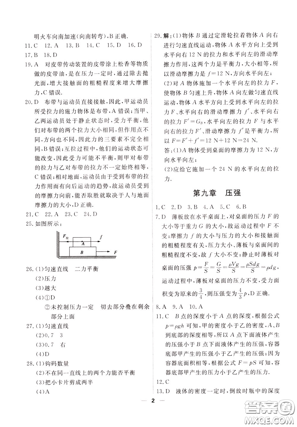 2020年一飛沖天小復習八年級下冊物理參考答案