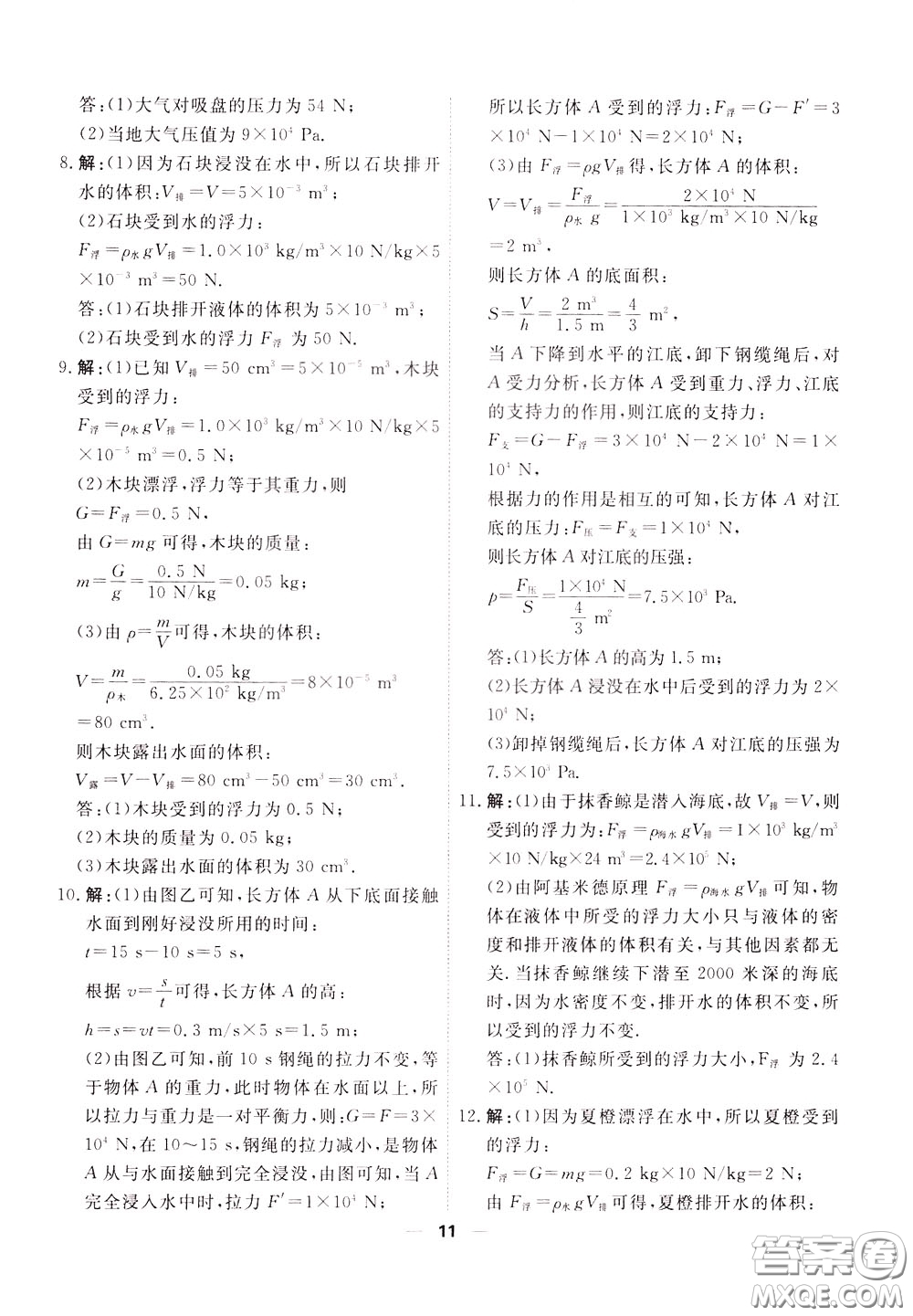2020年一飛沖天小復習八年級下冊物理參考答案