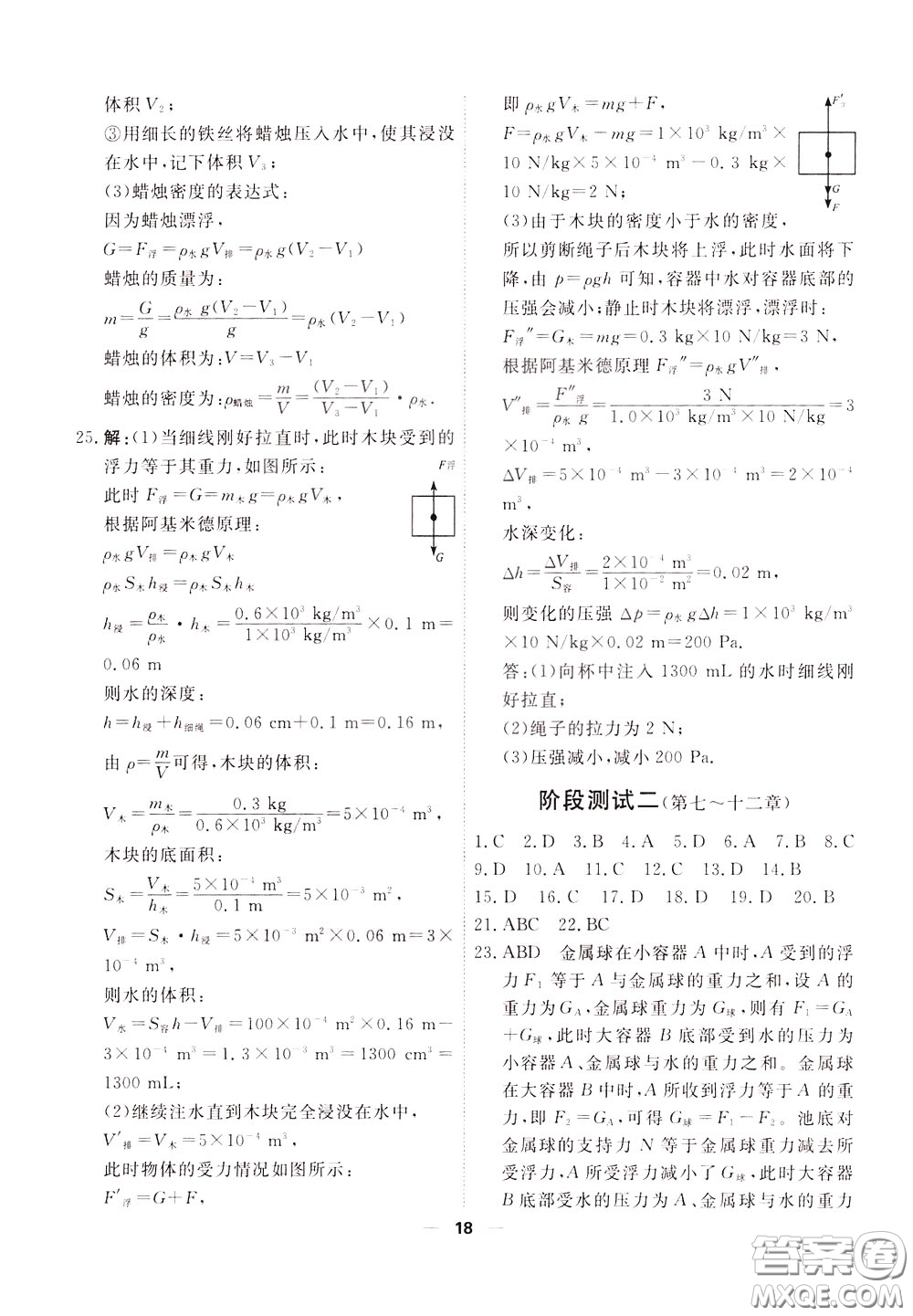 2020年一飛沖天小復習八年級下冊物理參考答案