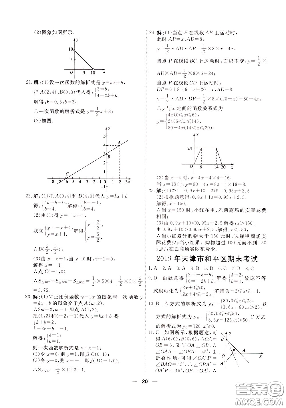 2020年一飛沖天小復(fù)習(xí)八年級(jí)下冊(cè)數(shù)學(xué)參考答案