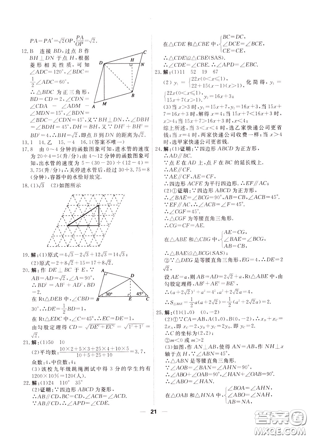 2020年一飛沖天小復(fù)習(xí)八年級(jí)下冊(cè)數(shù)學(xué)參考答案