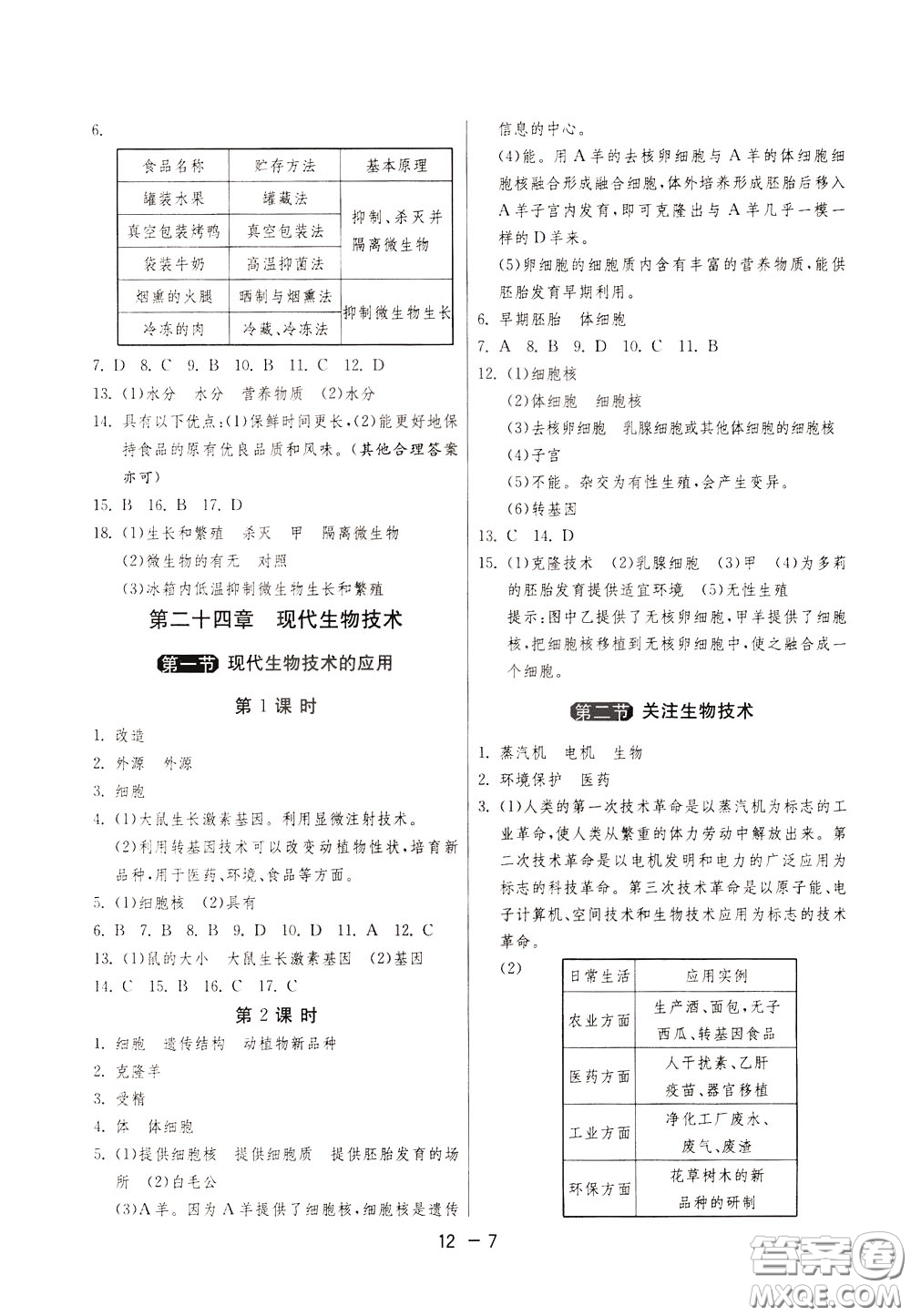 2020升級版1課3練單元達(dá)標(biāo)測試生物學(xué)八年級下冊JSJY江蘇教育版參考答案