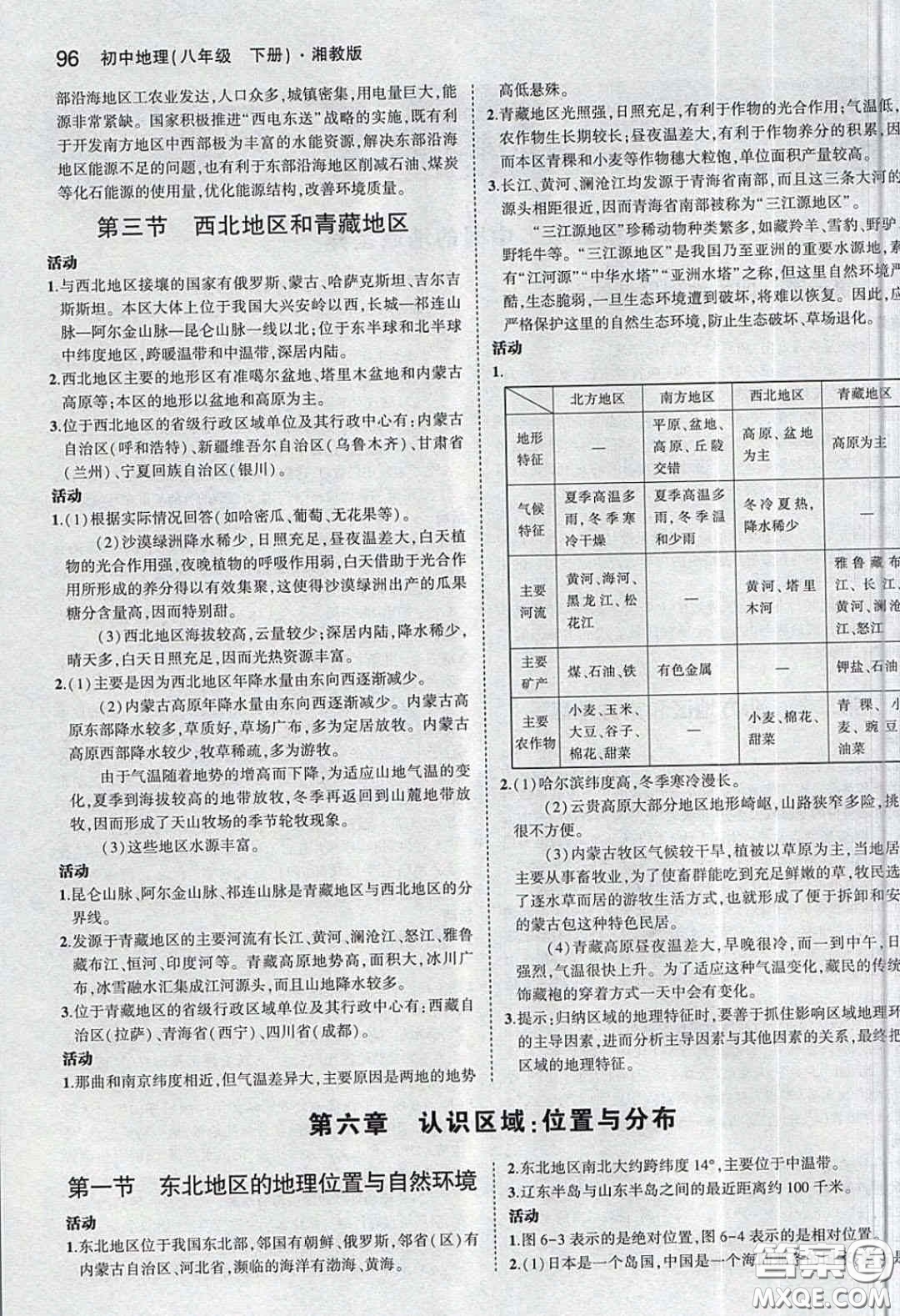 湖南教育出版社2020義務(wù)教育教科書八年級(jí)地理下冊(cè)湘教版課后習(xí)題答案