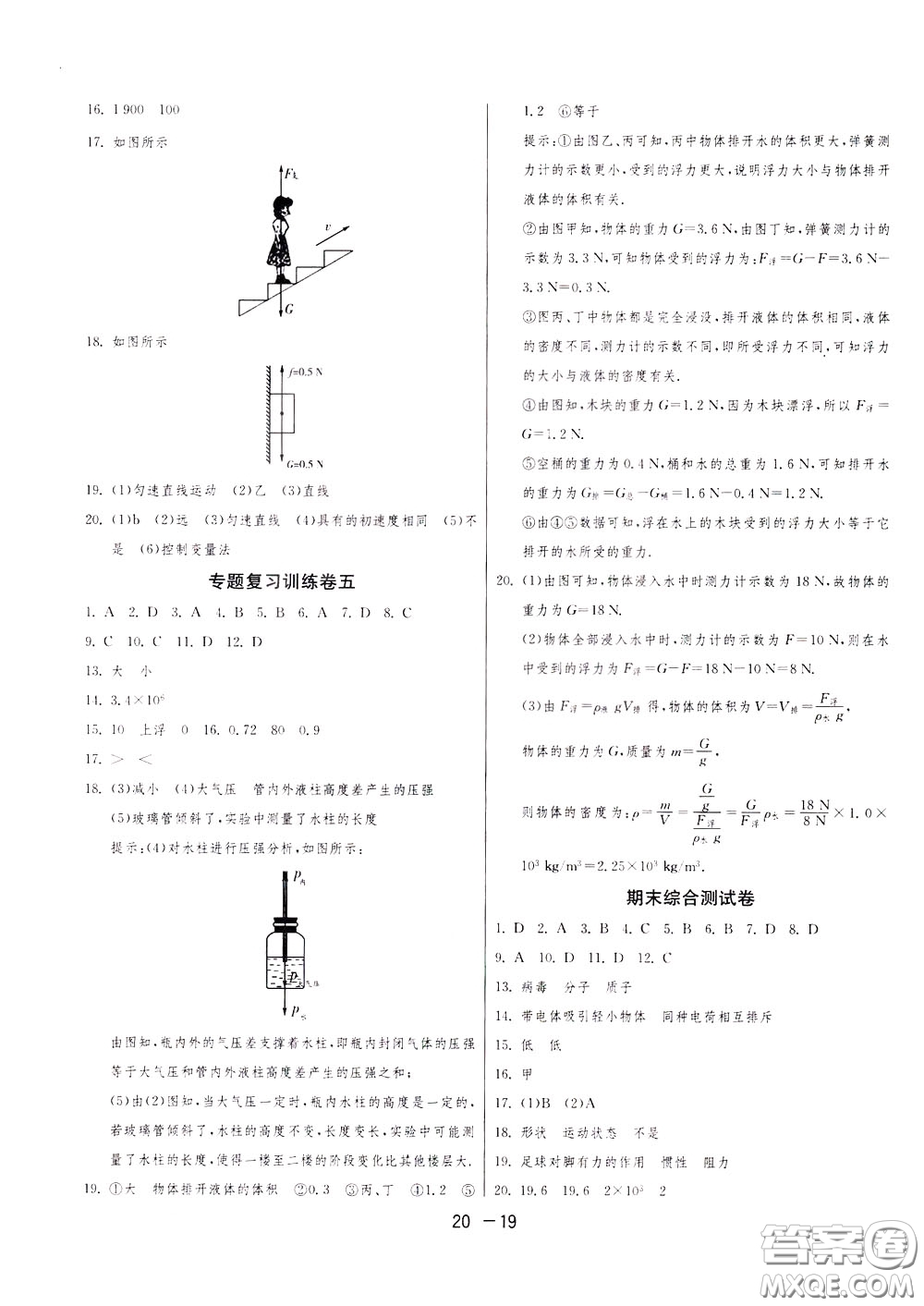 2020升級(jí)版1課3練單元達(dá)標(biāo)測(cè)試物理八年級(jí)下冊(cè)JSKJ江蘇科教版參考答案