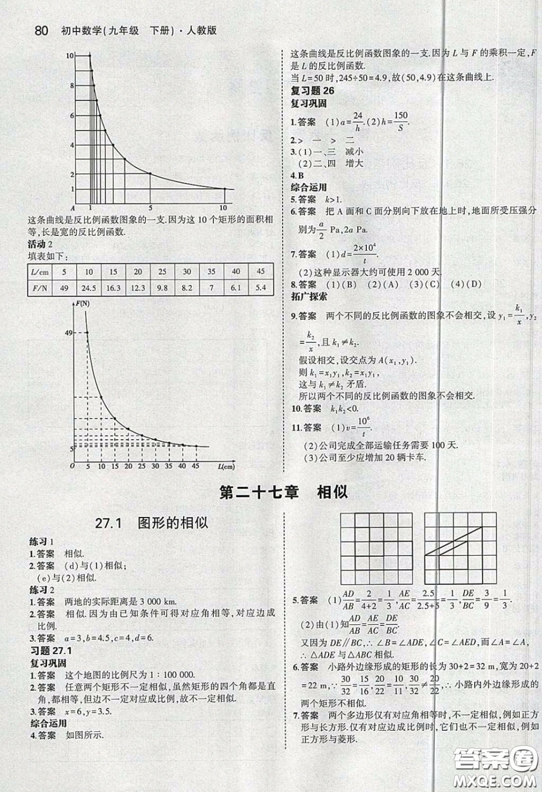 2020九年級(jí)數(shù)學(xué)課本下冊(cè)人教版答案