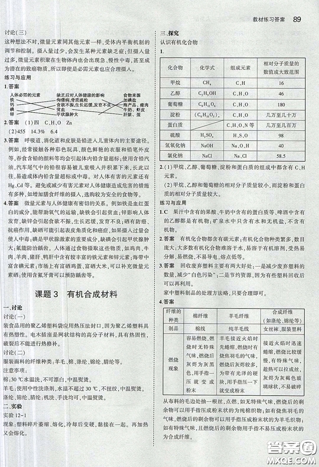 2020九年級(jí)化學(xué)課本下冊(cè)人教版答案