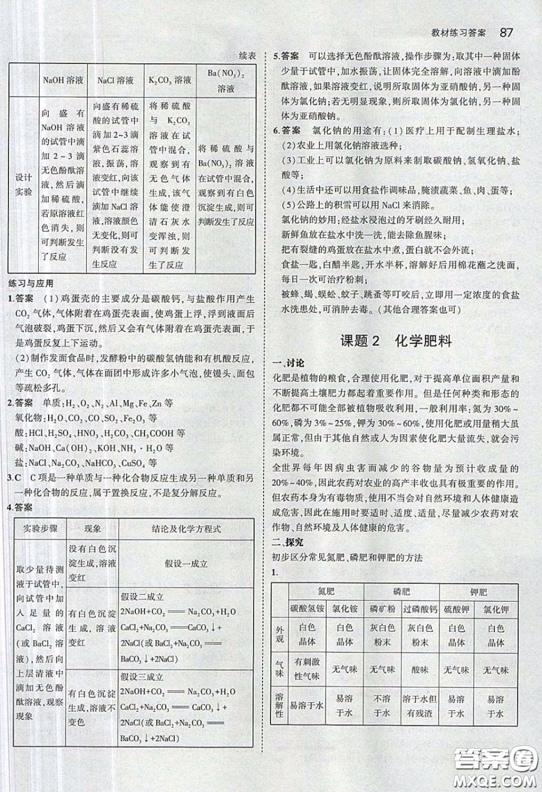 2020九年級(jí)化學(xué)課本下冊(cè)人教版答案