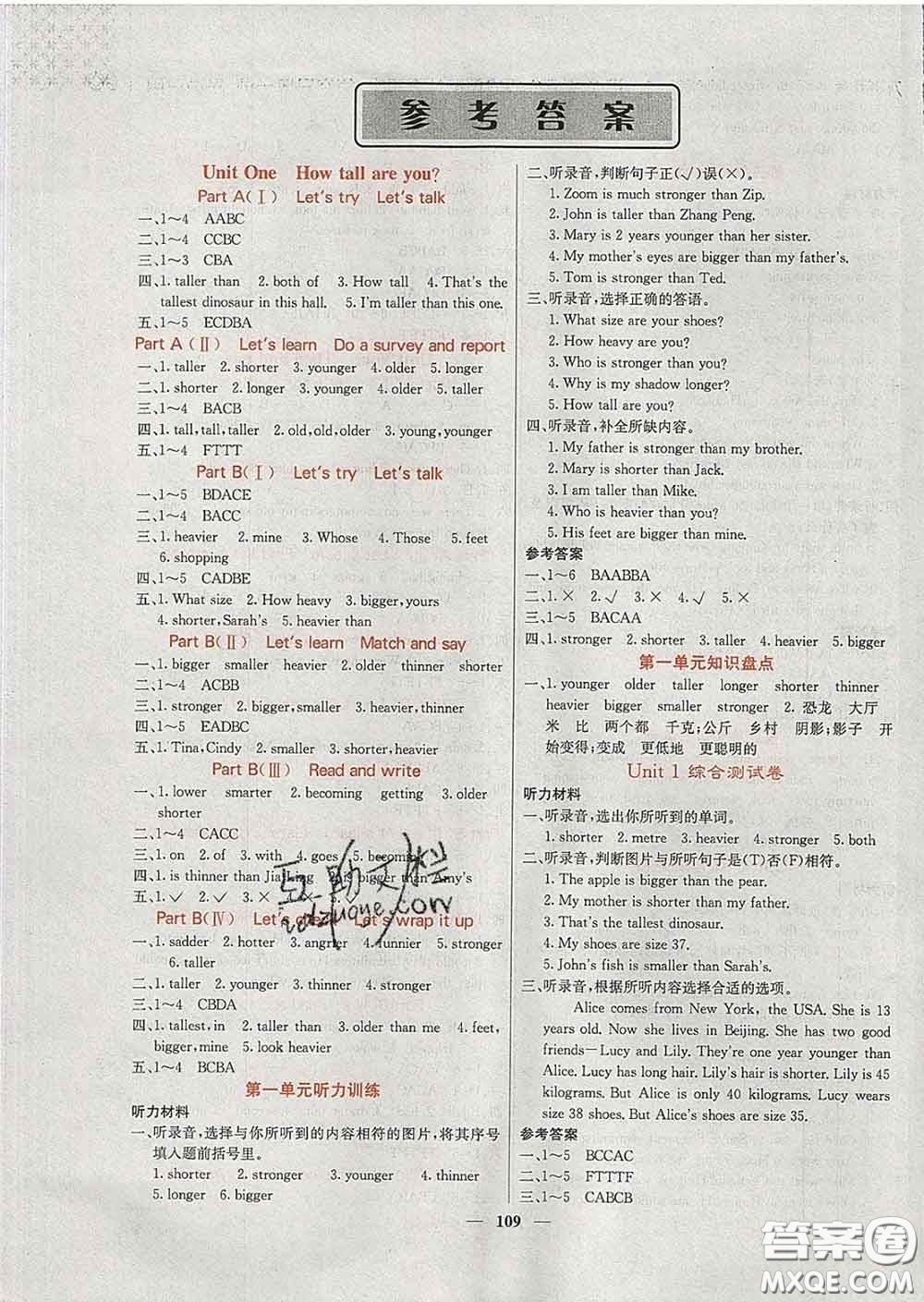 沈陽出版社2020春課堂點(diǎn)睛六年級英語下冊人教版答案