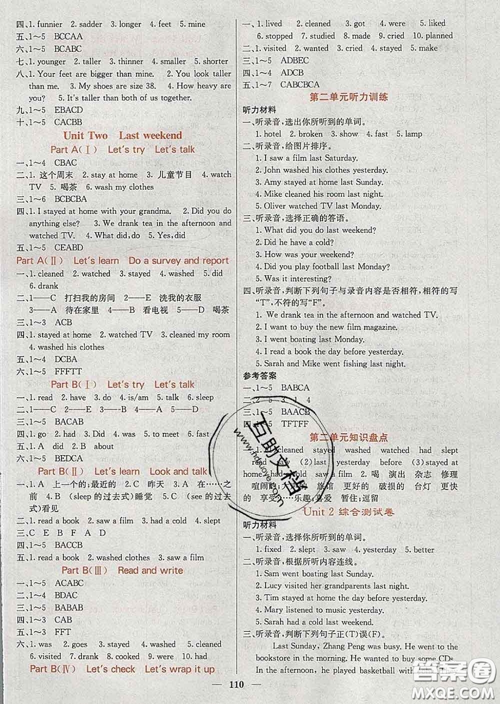沈陽出版社2020春課堂點(diǎn)睛六年級英語下冊人教版答案