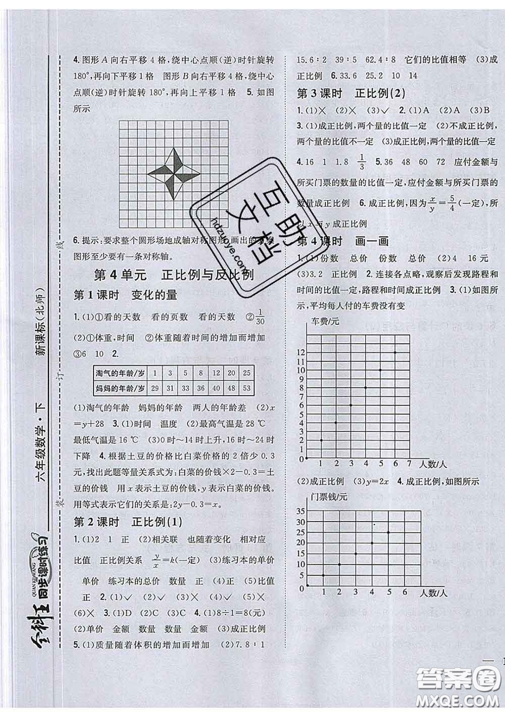 2020春全科王同步課時練習六年級數(shù)學下冊北師版答案