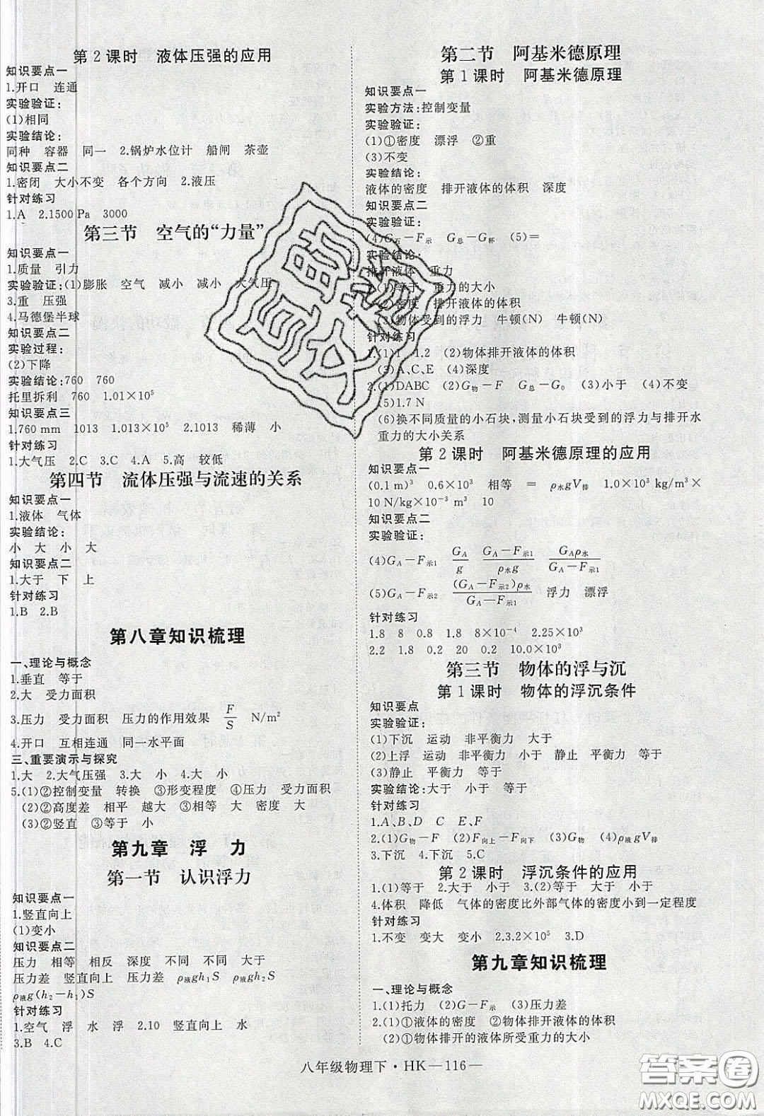 2020春優(yōu)翼學(xué)練優(yōu)八年級物理下冊滬科版答案