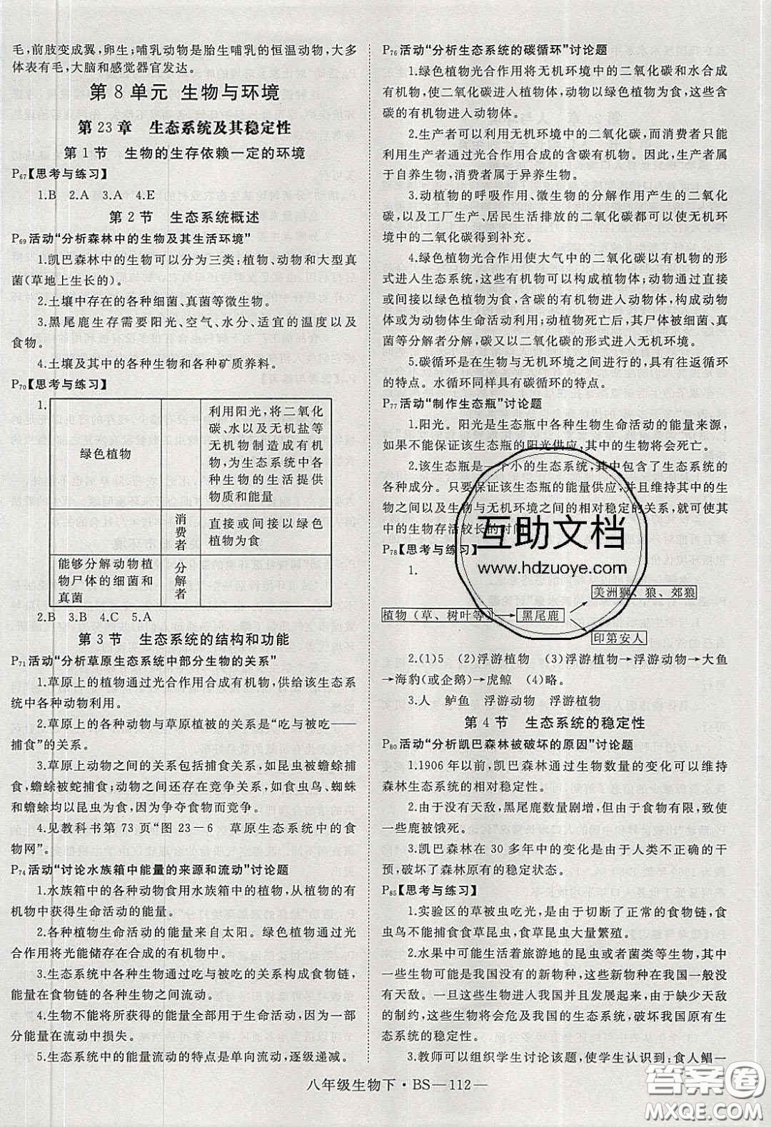 2020春優(yōu)翼學(xué)練優(yōu)八年級生物下冊北師大版答案