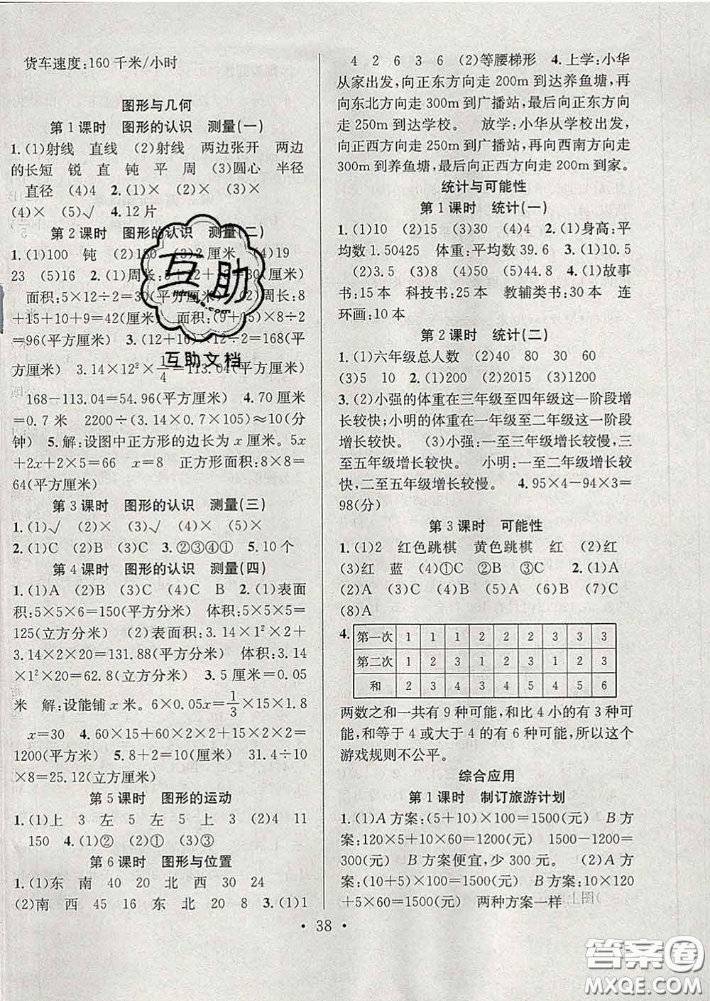 合肥工業(yè)大學出版社2020全頻道課時作業(yè)六年級數(shù)學下冊蘇教版答案