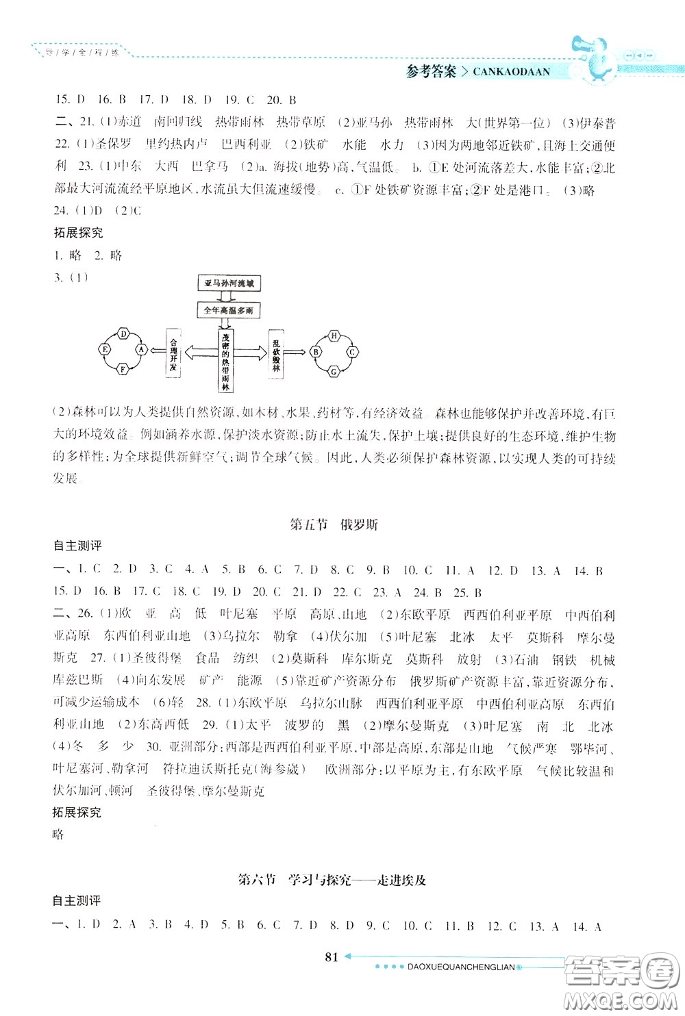 南方日?qǐng)?bào)出版社2020年導(dǎo)學(xué)全程練創(chuàng)優(yōu)訓(xùn)練地理八年級(jí)下冊(cè)參考答案