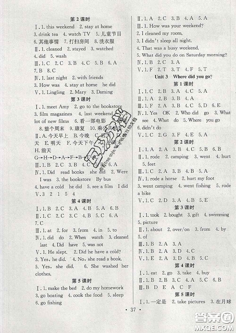 合肥工業(yè)大學(xué)出版社2020全頻道課時(shí)作業(yè)六年級(jí)英語(yǔ)下冊(cè)人教版答案