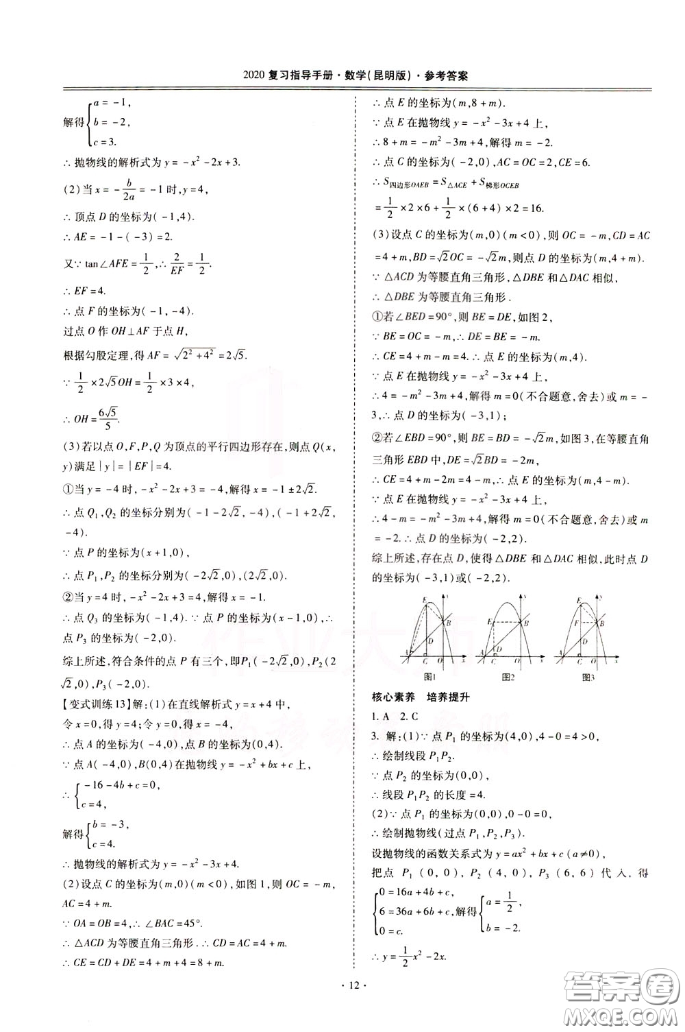 2020年昆明市初中學(xué)業(yè)水平考試復(fù)習(xí)指導(dǎo)手冊(cè)數(shù)學(xué)參考答案
