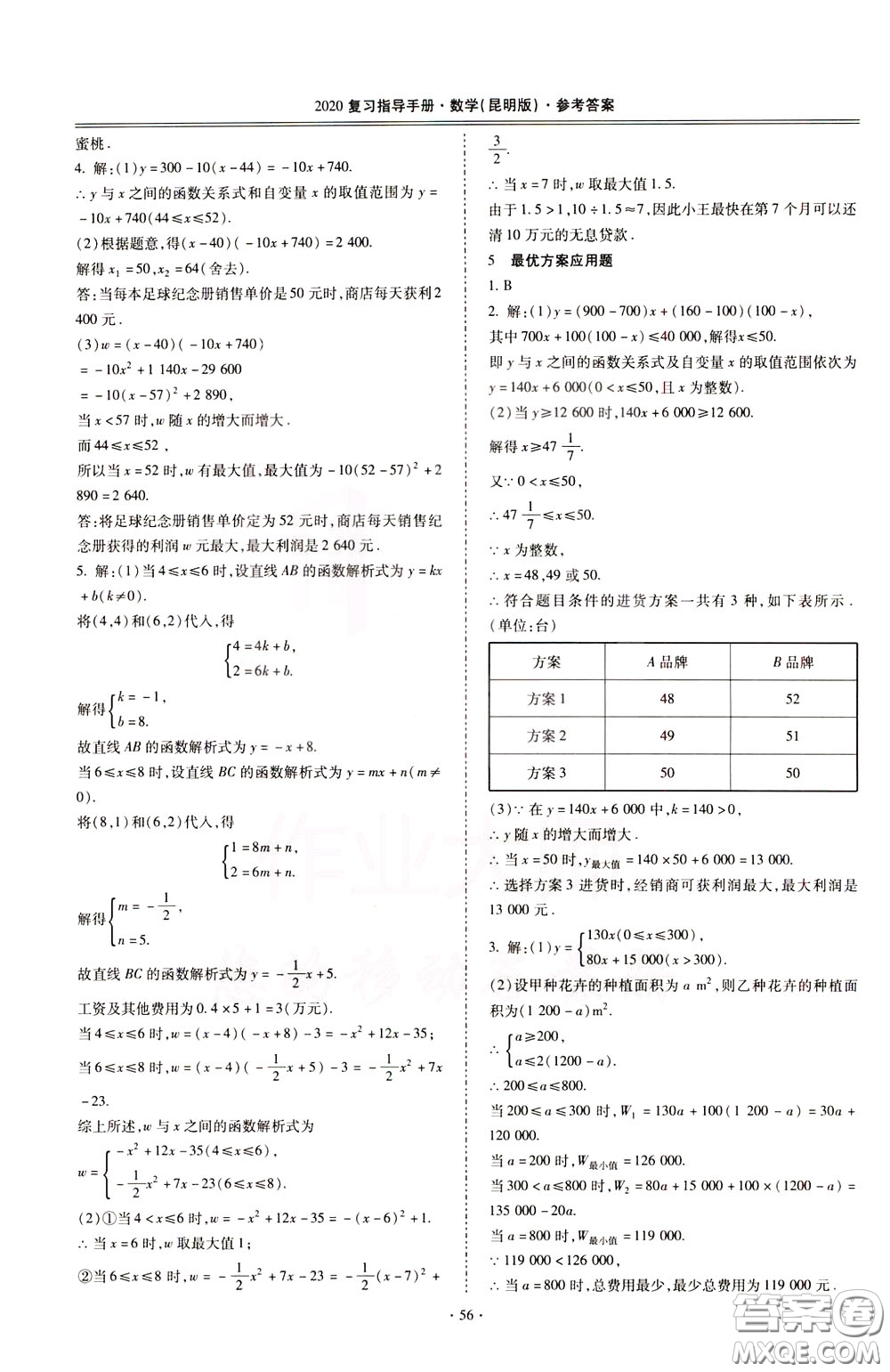 2020年昆明市初中學(xué)業(yè)水平考試復(fù)習(xí)指導(dǎo)手冊(cè)數(shù)學(xué)參考答案