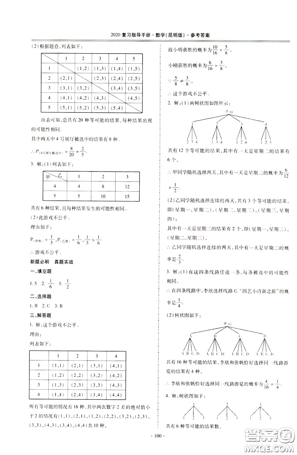 2020年昆明市初中學(xué)業(yè)水平考試復(fù)習(xí)指導(dǎo)手冊(cè)數(shù)學(xué)參考答案