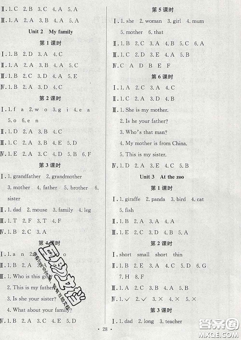 合肥工業(yè)大學(xué)出版社2020全頻道課時作業(yè)三年級英語下冊人教版答案