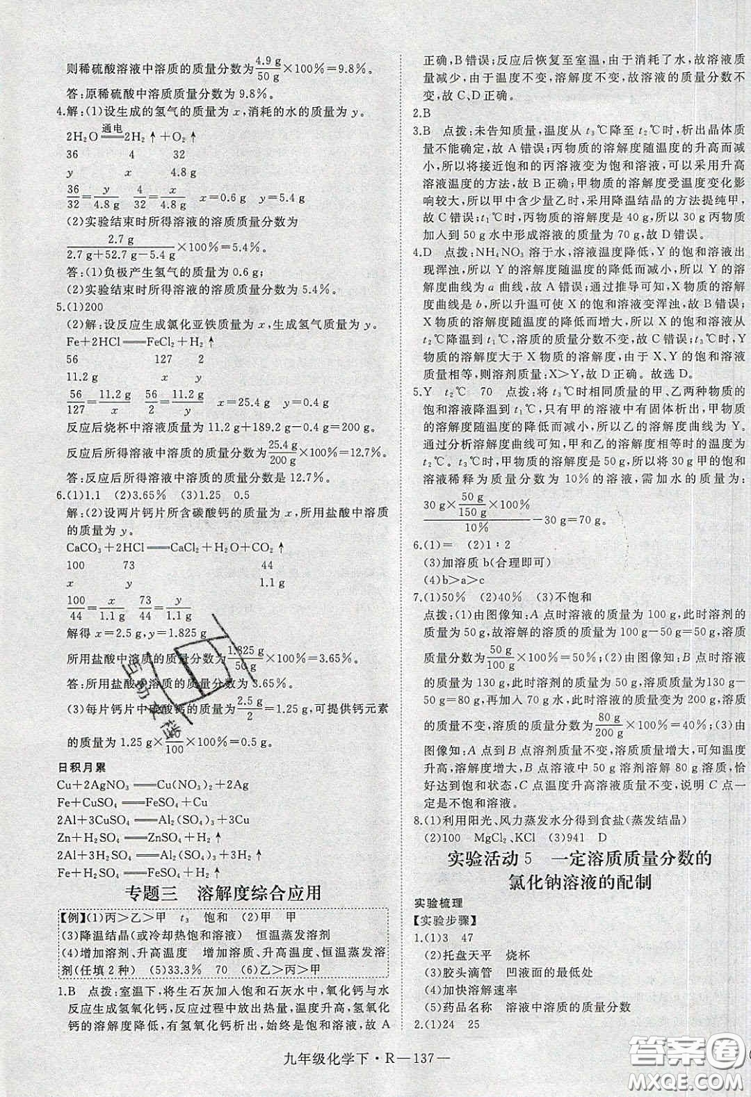 河南專用2020春優(yōu)翼學練優(yōu)九年級化學下冊人教版答案