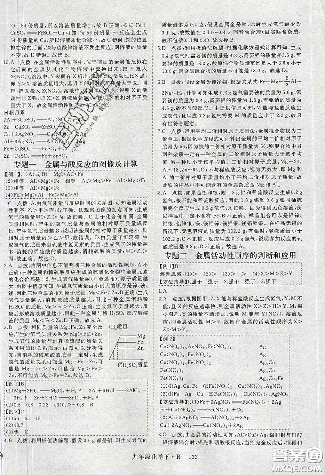 河南專用2020春優(yōu)翼學練優(yōu)九年級化學下冊人教版答案